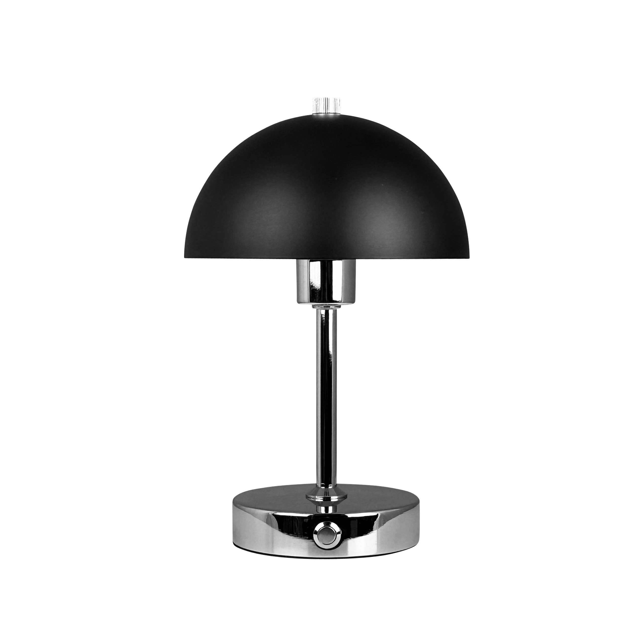 Malmø schwarze/chromfarbene LED-Tischlampe wiederaufladbar - GUNDT HOME
