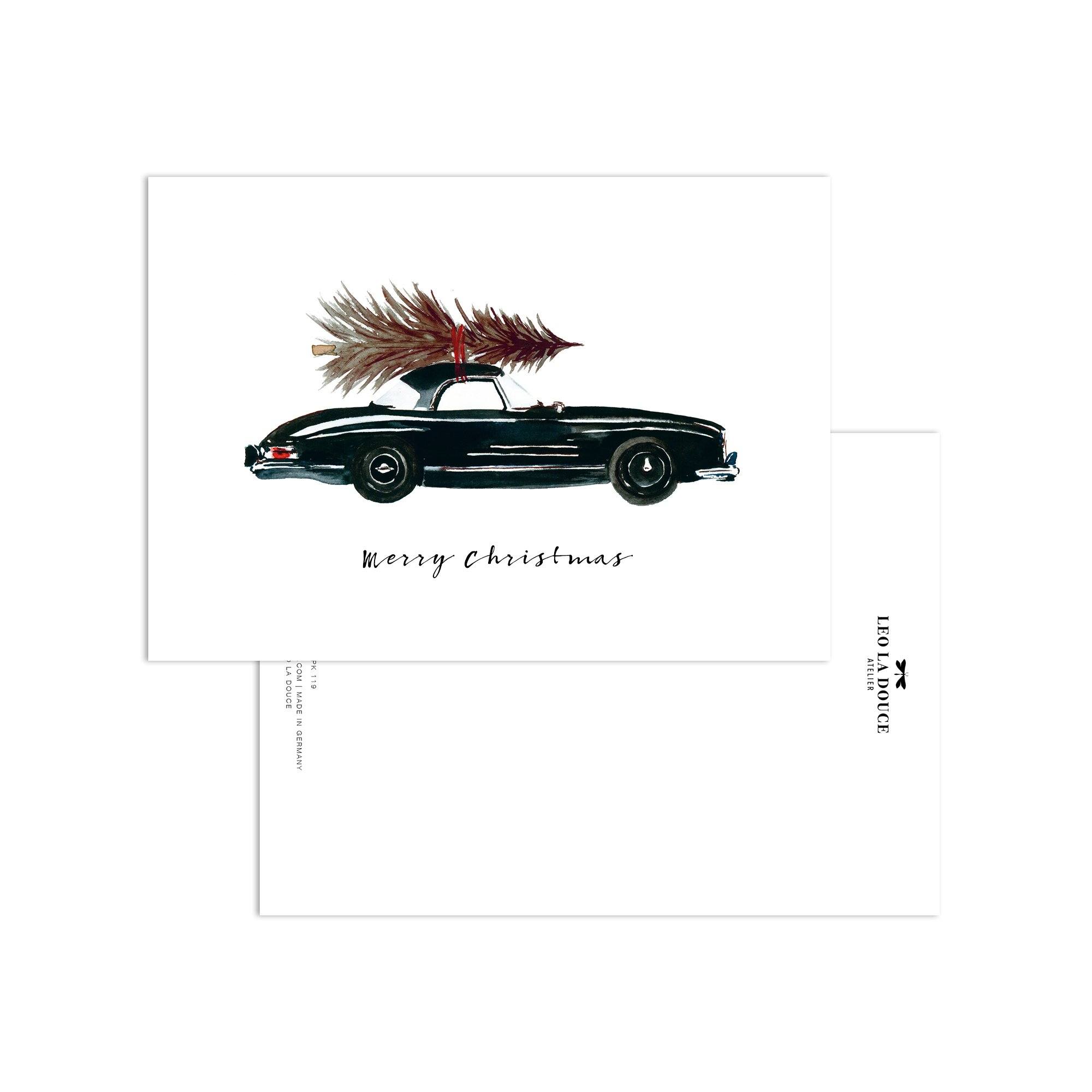 Postkarte - Black Christmas Car - GUNDT HOME