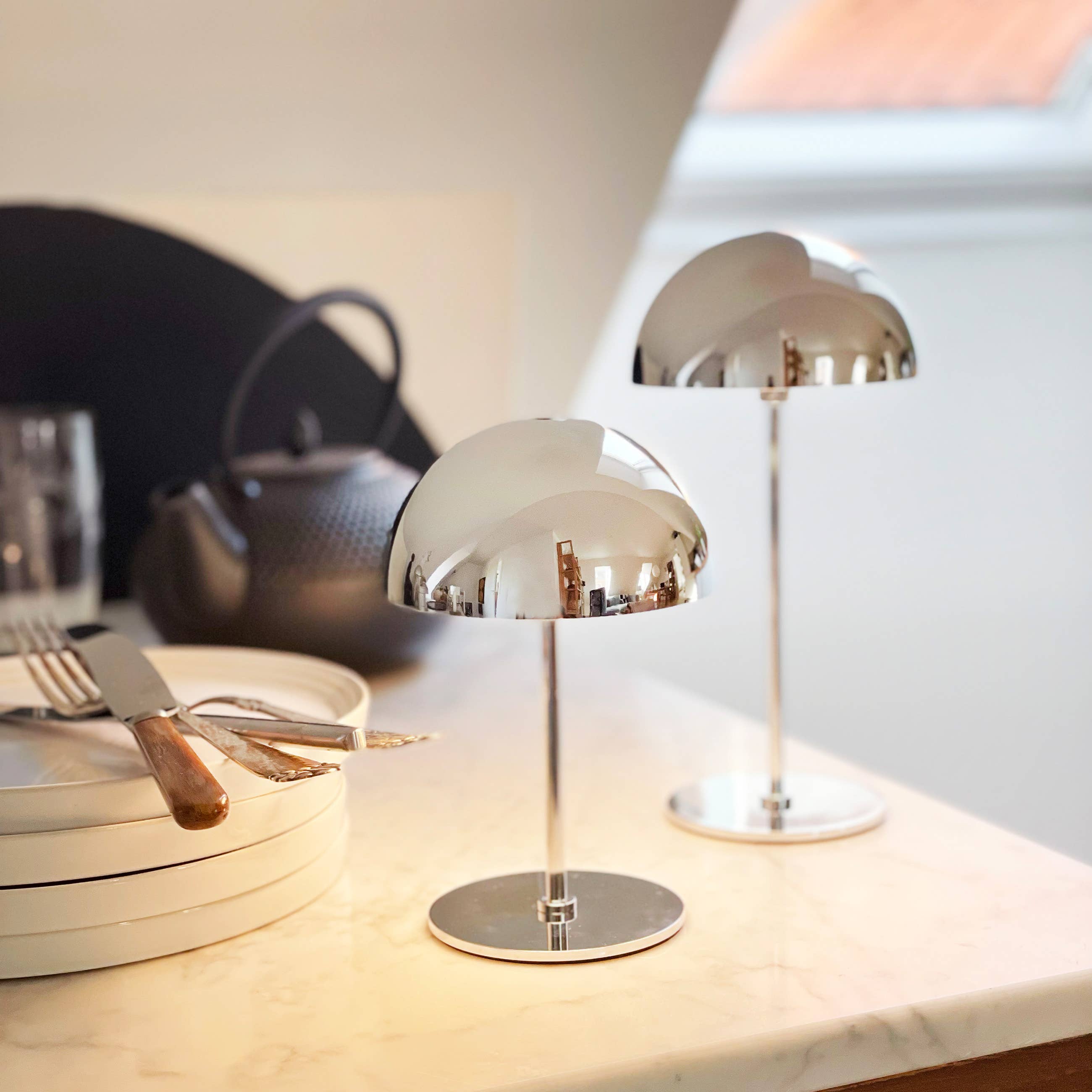 ALONG LED Mini-Tischlampe Chrom 2er Set. - GUNDT HOME